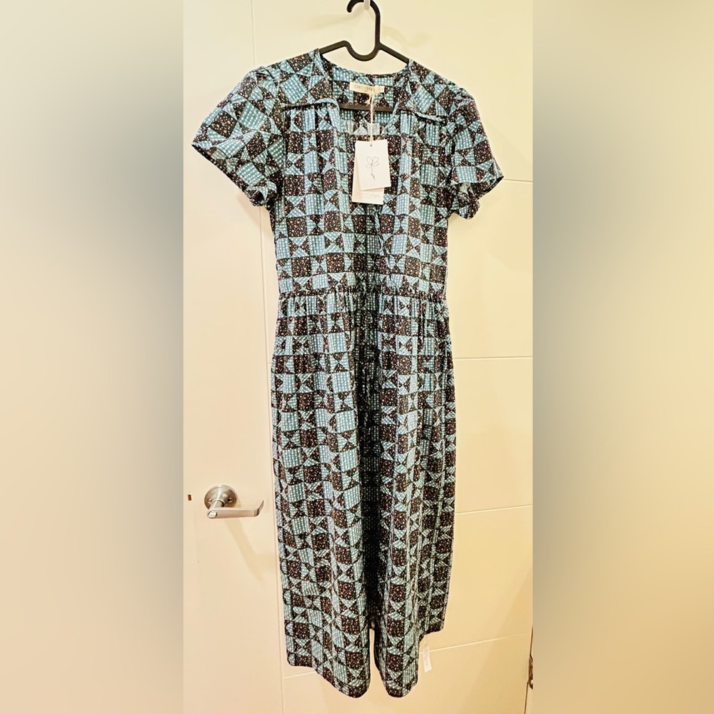 Christy Dawn Blue and Black Geometric Midi Dress - Picture 6 of 10